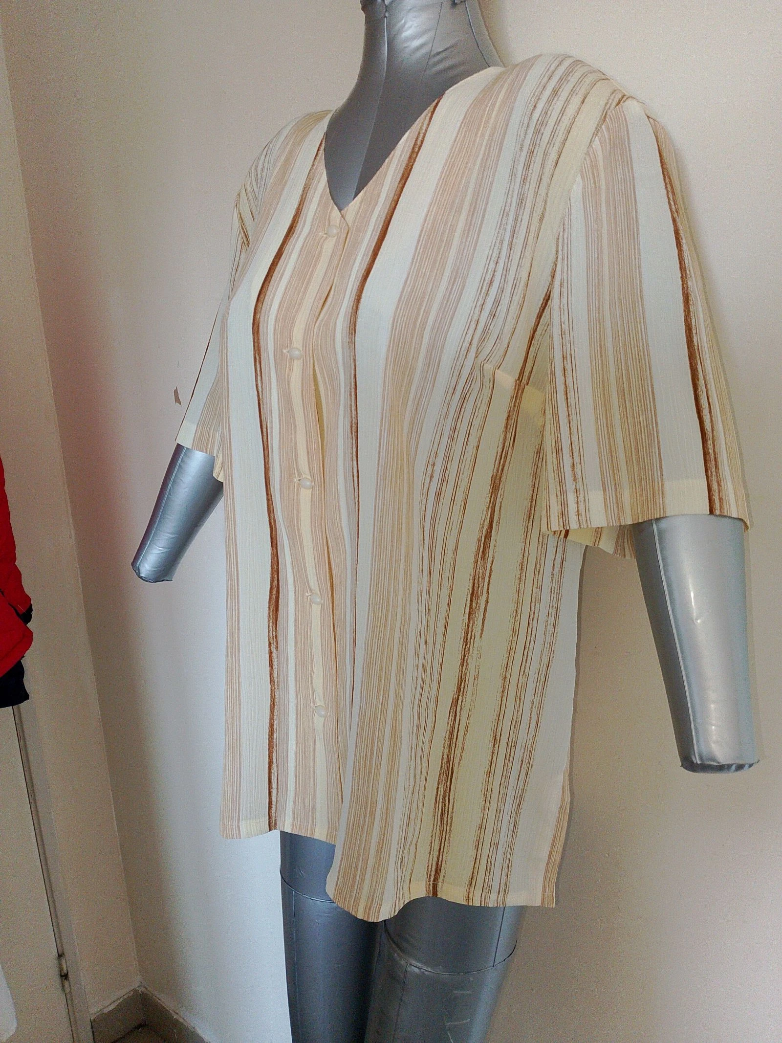 Chemisier vintage à rayures beige et marron - Taille 44